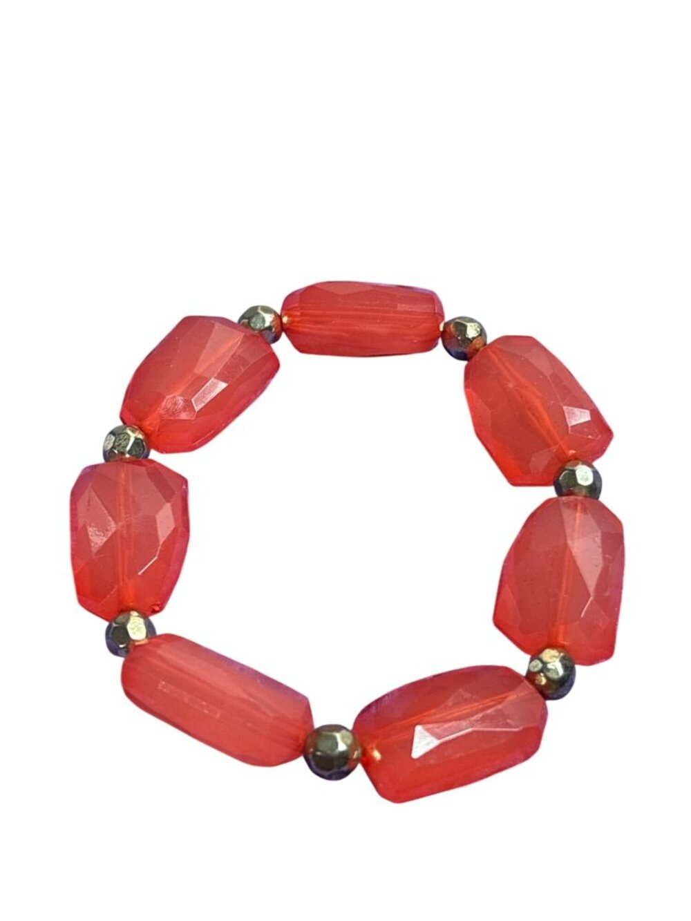 Pink Plastic Beaded Stretchy Bracelet Faded Goldtone Spacer Beads